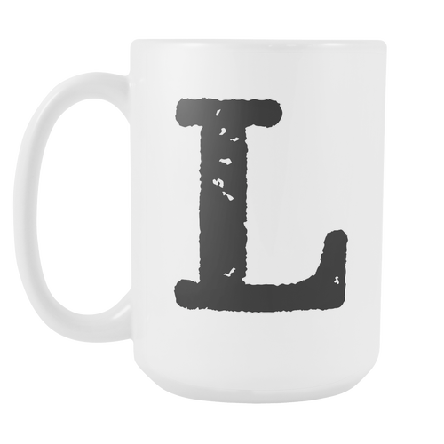 Initial Mug - Letter L - 15oz Ceramic Cup - Brother-in-Law Gift Mug - Right-Handed or Left-Handed Mug