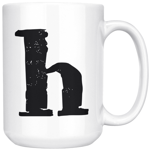 Lower Case H Initial Mug - 15oz Ceramic Cup - Granddad Gift Mug - Right-Handed or Left-Handed Mug