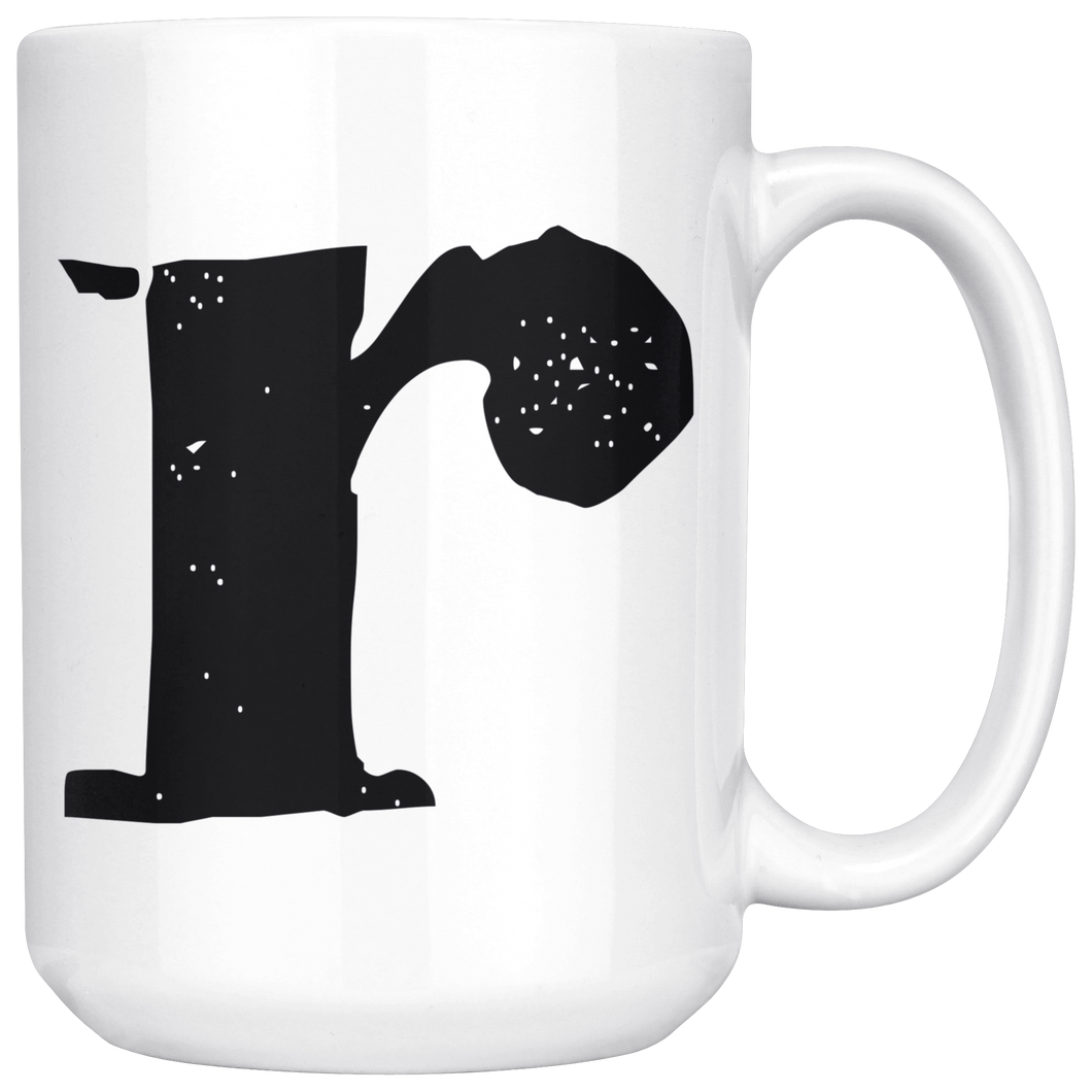 R Initial Mug - Lower Case R - 15oz Ceramic Cup - Granddad Gift Mug - Right-Handed or Left-Handed Mug