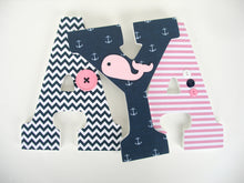 Pink & Navy Blue Nautical Letter Set - Baby Girl Nursery Decor - LetterLuxe