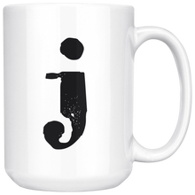 J Initial Mug - Lower Case J - 15oz Ceramic Cup - Boss Gift Mug - Right-Handed or Left-Handed Mug