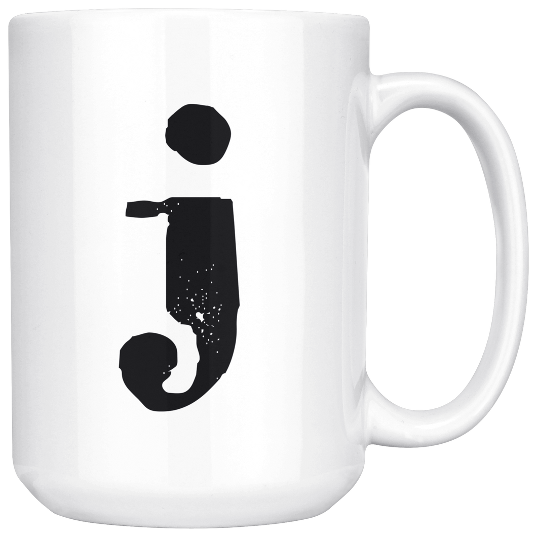 J Initial Mug - Lower Case J - 15oz Ceramic Cup - Boss Gift Mug - Right-Handed or Left-Handed Mug
