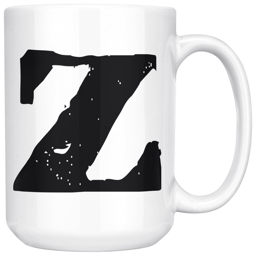 Z Initial Mug - Lower Case Z - 15oz Ceramic Cup - Groomsman Wedding Gift Mug - Right-Handed or Left-Handed Mug