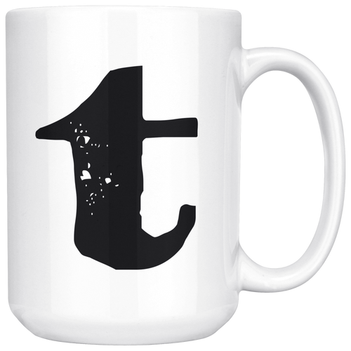 T Initial Mug - Lower Case T - 15oz Ceramic Cup - Roommate Gift Mug - Right-Handed or Left-Handed Mug