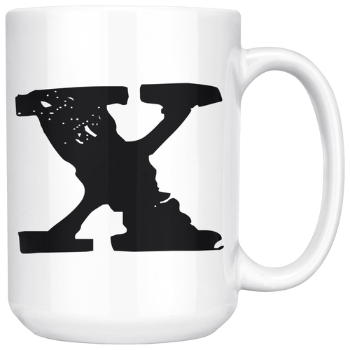 X Initial Mug - Lower Case X - 15oz Ceramic Cup - Brother Gift Mug - Right-Handed or Left-Handed Mug