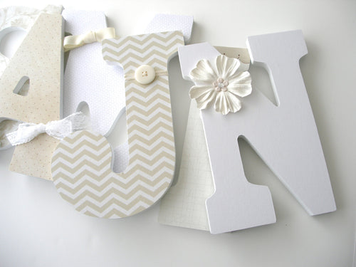 White & Cream Letter Set - Neutral Nursery Decor for Baby Girls & Boys - LetterLuxe