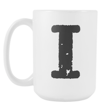 Initial Mug - Letter I - 15oz Ceramic Cup - Roommate Gift Mug - Right-Handed or Left-Handed Mug