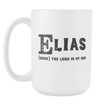Elias Name Meaning Mug - 15oz Ceramic Cup - Husband Dad Grandfather Gift Mug - Right-Handed or Left-Handed Mug - Gift for Man